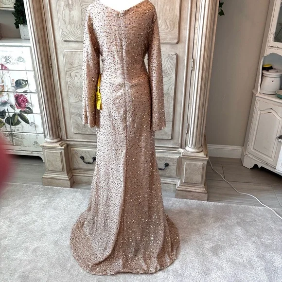 NEW Gold Prom Dress, Gold Dress, Gold Maxi Dress, Sequin Dress, Size 14/Large - Picture 4 of 11